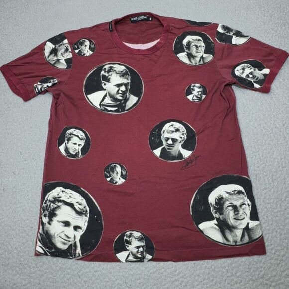 Dolce & Gabbana Shirt Womens Large 48 Red Steeve McQueen All Over Print Italy - Picture 1 of 11